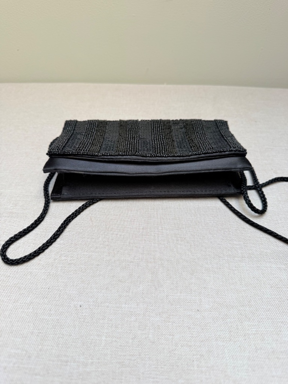 Black Satin and Sequins Evening Bag Purse Formal Prom Wedding - Picture 7 of 8